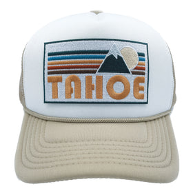 Buy tan-white Kids' Lake Tahoe, California Trucker Hat - Retro Mountain Snapback Youth Hat