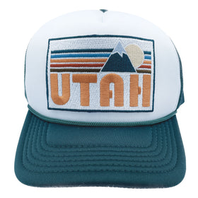 Buy forest-green-white Kids' Utah Trucker Hat - Retro Mountain Snapback Youth Hat