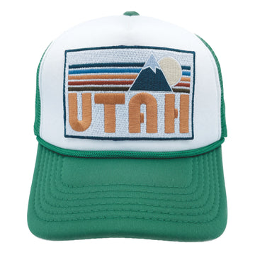 Buy kelly-green-white Kids' Utah Trucker Hat - Retro Mountain Snapback Youth Hat