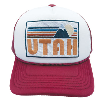Buy maroon-white Kids' Utah Trucker Hat - Retro Mountain Snapback Youth Hat