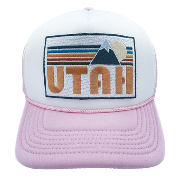 Buy pink-white Kids' Utah Trucker Hat - Retro Mountain Snapback Youth Hat