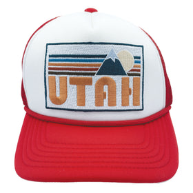 Buy red-white Kids' Utah Trucker Hat - Retro Mountain Snapback Youth Hat