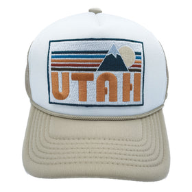 Buy tan-white Kids' Utah Trucker Hat - Retro Mountain Snapback Youth Hat