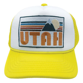 Buy yellow-white Kids' Utah Trucker Hat - Retro Mountain Snapback Youth Hat