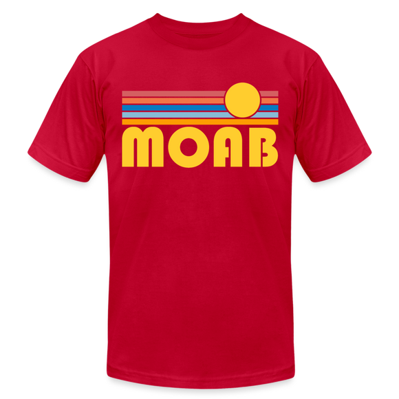 Moab, Utah T-Shirt - Retro Sunrise Unisex Moab T Shirt - red