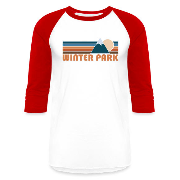 Winter Park, Colorado Baseball T-Shirt - Retro Mountain Unisex Winter Park Raglan T Shirt - white/red