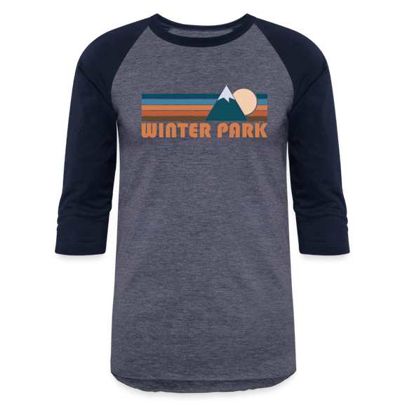 Winter Park, Colorado Baseball T-Shirt - Retro Mountain Unisex Winter Park Raglan T Shirt - heather blue/navy