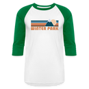 Winter Park, Colorado Baseball T-Shirt - Retro Mountain Unisex Winter Park Raglan T Shirt - white/kelly green