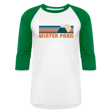 Winter Park, Colorado Baseball T-Shirt - Retro Mountain Unisex Winter Park Raglan T Shirt - white/kelly green