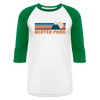 Winter Park, Colorado Baseball T-Shirt - Retro Mountain Unisex Winter Park Raglan T Shirt - white/kelly green