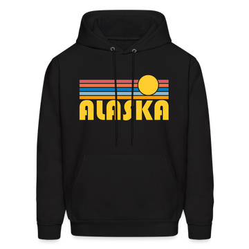 Alaska Hoodie - Retro Sunrise Alaska Crewneck Hooded Sweatshirt - black