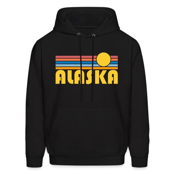 Alaska Hoodie - Retro Sunrise Alaska Crewneck Hooded Sweatshirt - black