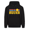 Alaska Hoodie - Retro Sunrise Alaska Crewneck Hooded Sweatshirt - black