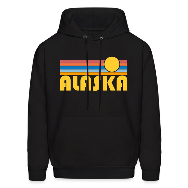 Alaska Hoodie - Retro Sunrise Alaska Crewneck Hooded Sweatshirt - black