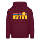 Alaska Hoodie - Retro Sunrise Alaska Crewneck Hooded Sweatshirt - burgundy