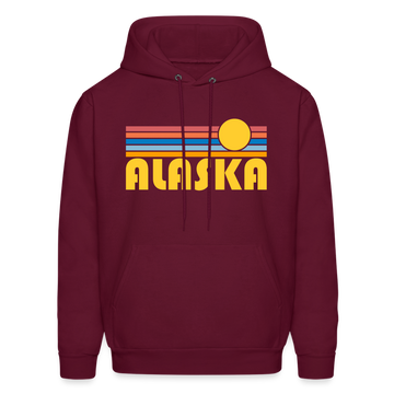 Alaska Hoodie - Retro Sunrise Alaska Crewneck Hooded Sweatshirt - burgundy