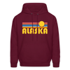 Alaska Hoodie - Retro Sunrise Alaska Crewneck Hooded Sweatshirt - burgundy
