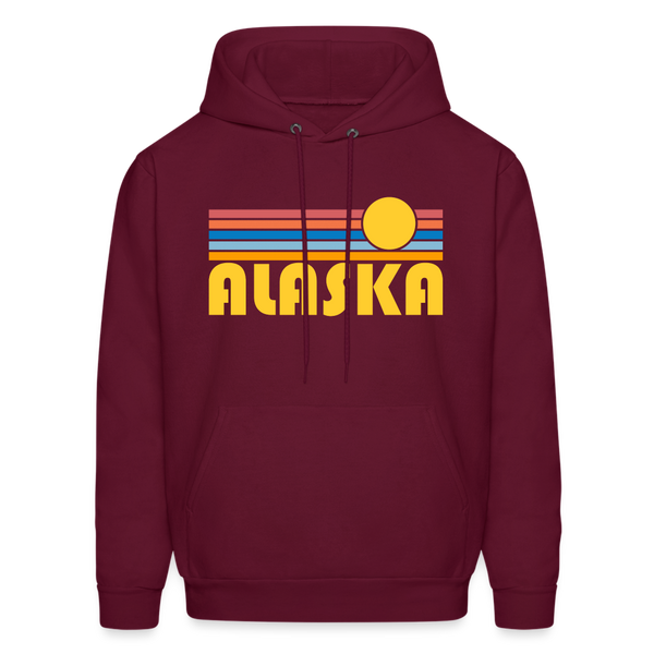 Alaska Hoodie - Retro Sunrise Alaska Crewneck Hooded Sweatshirt - burgundy
