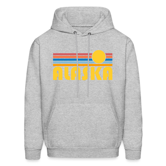 Alaska Hoodie - Retro Sunrise Alaska Crewneck Hooded Sweatshirt - heather gray
