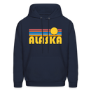 Alaska Hoodie - Retro Sunrise Alaska Crewneck Hooded Sweatshirt - navy