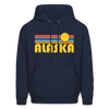 Alaska Hoodie - Retro Sunrise Alaska Crewneck Hooded Sweatshirt - navy