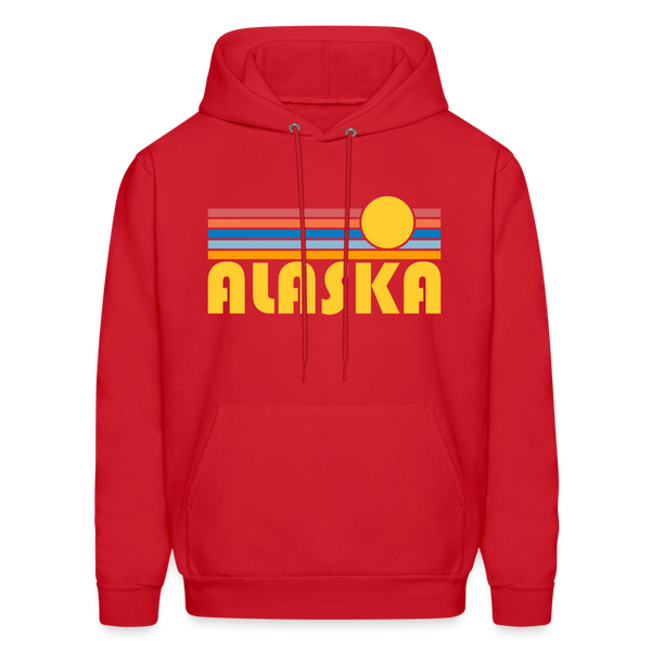 Alaska Hoodie - Retro Sunrise Alaska Crewneck Hooded Sweatshirt - red