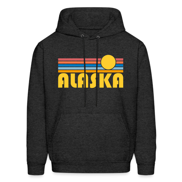 Alaska Hoodie - Retro Sunrise Alaska Crewneck Hooded Sweatshirt - charcoal grey