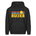 Alaska Hoodie - Retro Sunrise Alaska Crewneck Hooded Sweatshirt - charcoal grey