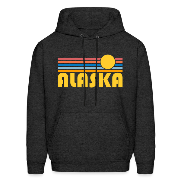 Alaska Hoodie - Retro Sunrise Alaska Crewneck Hooded Sweatshirt - charcoal grey