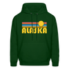 Alaska Hoodie - Retro Sunrise Alaska Crewneck Hooded Sweatshirt - forest green
