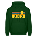 Alaska Hoodie - Retro Sunrise Alaska Crewneck Hooded Sweatshirt - forest green