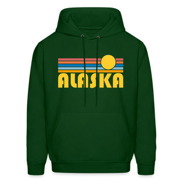 Alaska Hoodie - Retro Sunrise Alaska Crewneck Hooded Sweatshirt - forest green