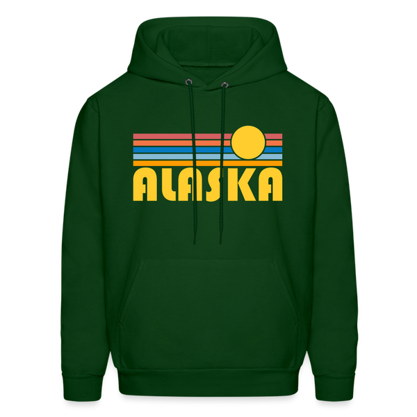 Alaska Hoodie - Retro Sunrise Alaska Crewneck Hooded Sweatshirt - forest green