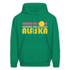Alaska Hoodie - Retro Sunrise Alaska Crewneck Hooded Sweatshirt - kelly green