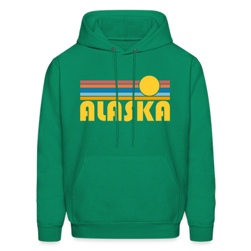 Alaska Hoodie - Retro Sunrise Alaska Crewneck Hooded Sweatshirt - kelly green