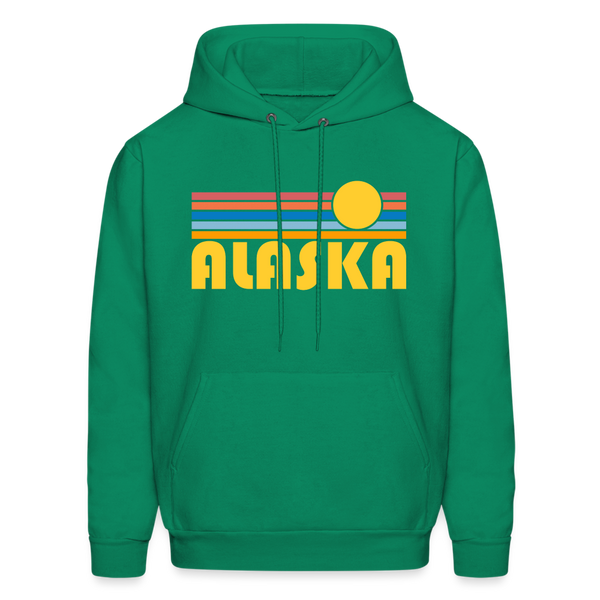 Alaska Hoodie - Retro Sunrise Alaska Crewneck Hooded Sweatshirt - kelly green
