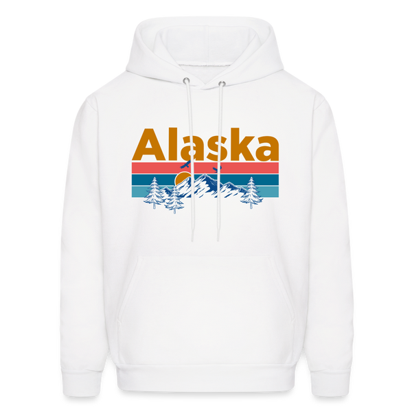 Alaska Hoodie - Retro Mountain & Birds Alaska Hooded Sweatshirt - white