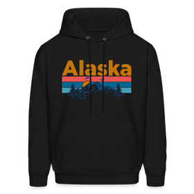 Alaska Hoodie - Retro Mountain & Birds Alaska Hooded Sweatshirt - black