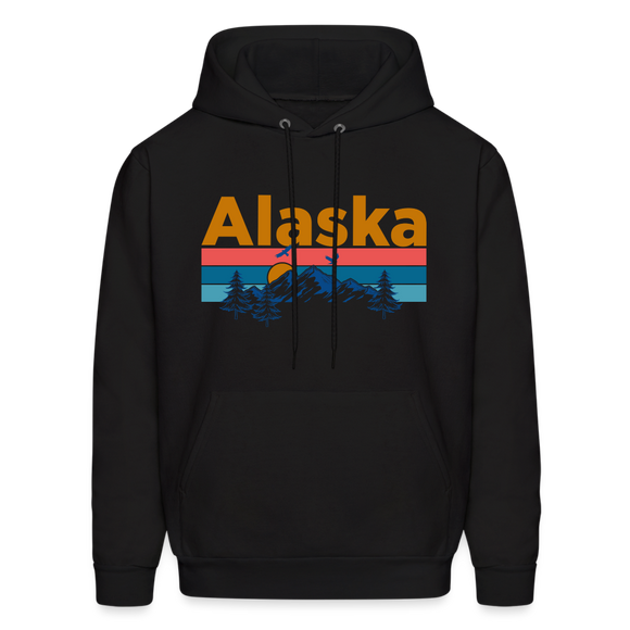 Alaska Hoodie - Retro Mountain & Birds Alaska Hooded Sweatshirt - black