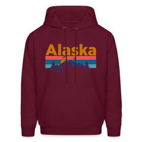 Alaska Hoodie - Retro Mountain & Birds Alaska Hooded Sweatshirt - burgundy