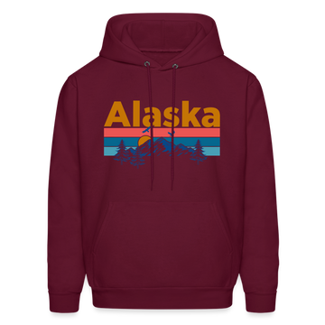 Alaska Hoodie - Retro Mountain & Birds Alaska Hooded Sweatshirt - burgundy