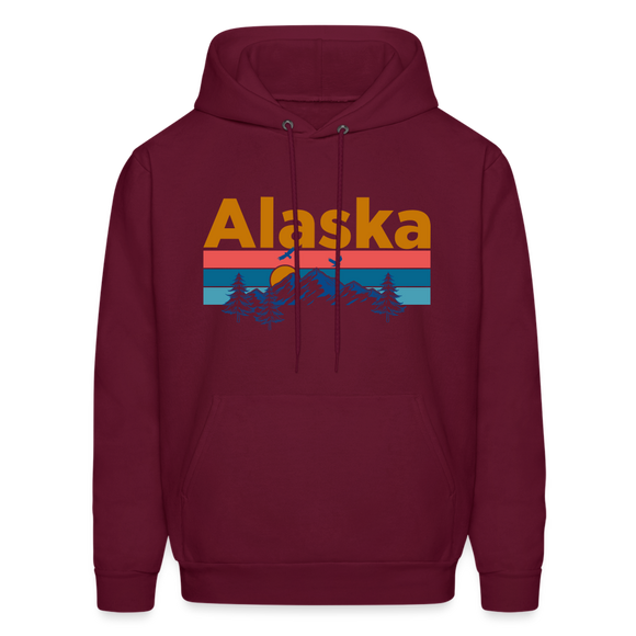 Alaska Hoodie - Retro Mountain & Birds Alaska Hooded Sweatshirt - burgundy