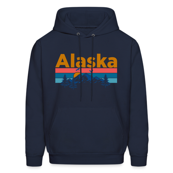 Alaska Hoodie - Retro Mountain & Birds Alaska Hooded Sweatshirt - navy