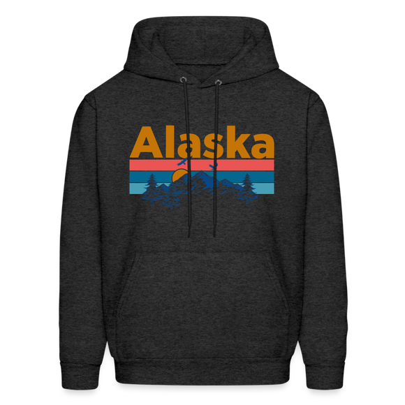 Alaska Hoodie - Retro Mountain & Birds Alaska Hooded Sweatshirt - charcoal grey