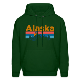 Alaska Hoodie - Retro Mountain & Birds Alaska Hooded Sweatshirt - forest green