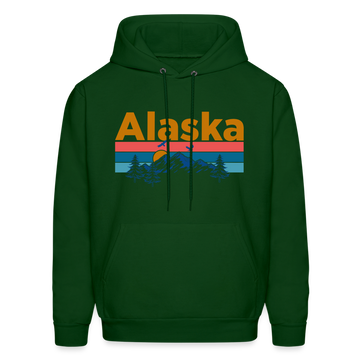 Alaska Hoodie - Retro Mountain & Birds Alaska Hooded Sweatshirt - forest green