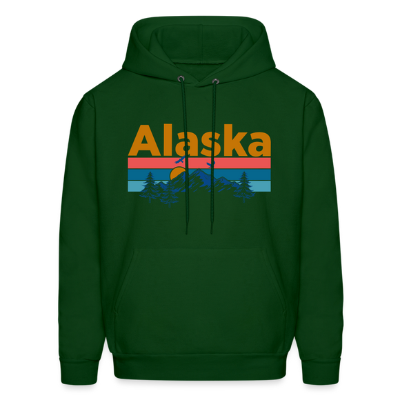 Alaska Hoodie - Retro Mountain & Birds Alaska Hooded Sweatshirt - forest green