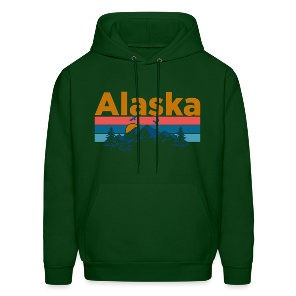 Alaska Hoodie - Retro Mountain & Birds Alaska Hooded Sweatshirt - forest green