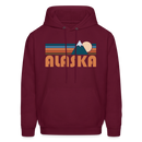 Alaska Hoodie - Retro Mountain Alaska Crewneck Hooded Sweatshirt - burgundy