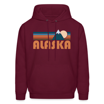 Alaska Hoodie - Retro Mountain Alaska Crewneck Hooded Sweatshirt - burgundy